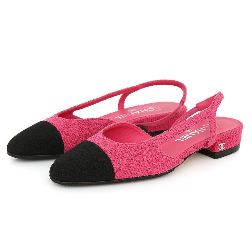 CHANEL Tweed Slingback Low Heel Sandals G31319 [] - Image 5